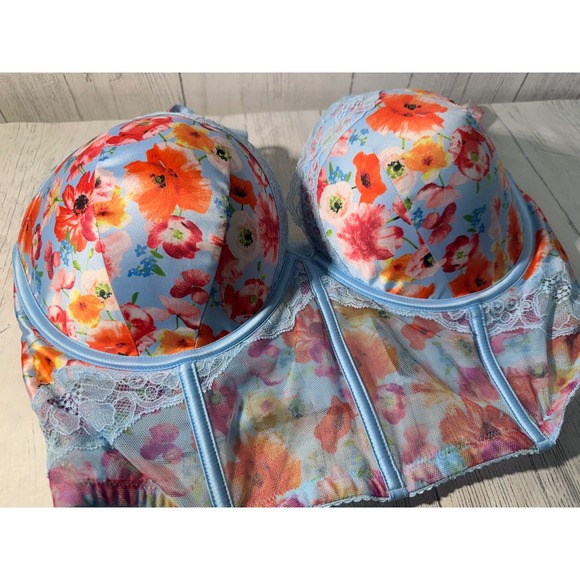 Victorias Secret Very Sexy Shine Strap Push Up Bustier Floral Blue 38DD - Picture 2 of 5